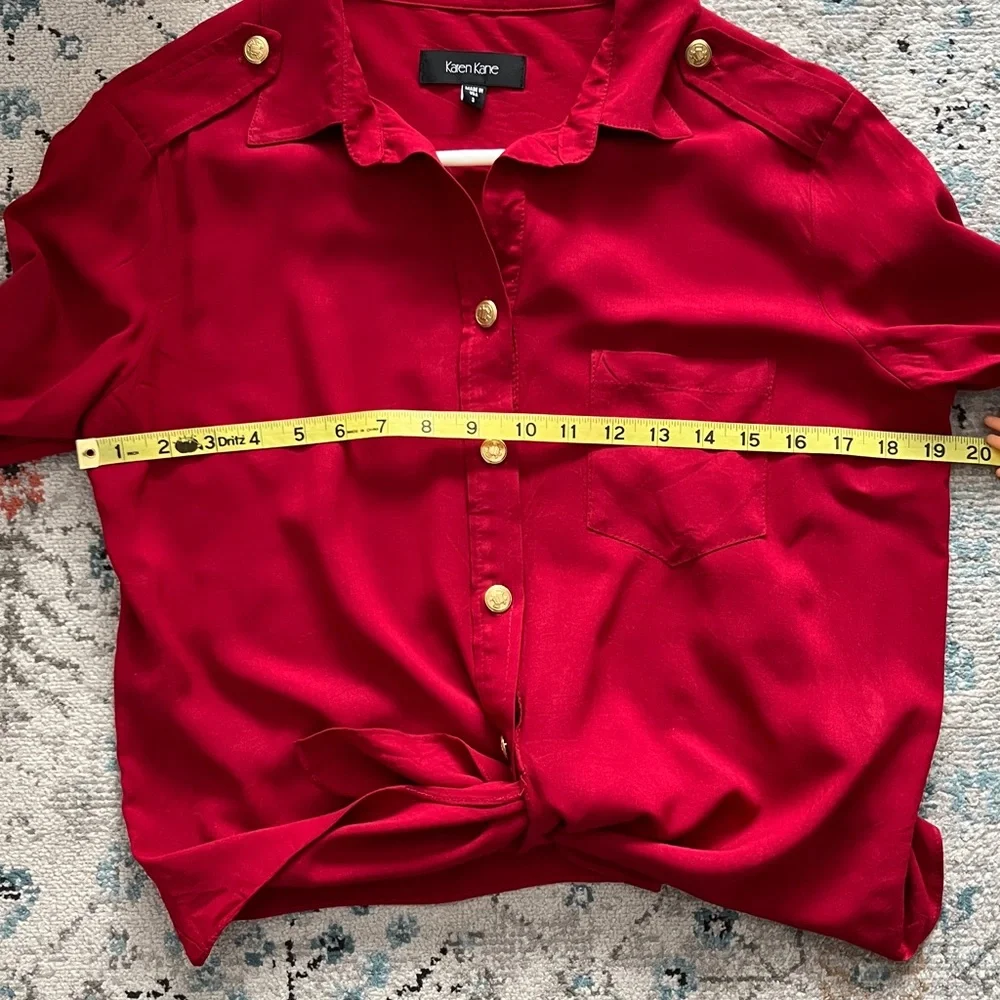 Karen Kane Red Button-Up Tie Front Blouse - Picture 8 of 14
